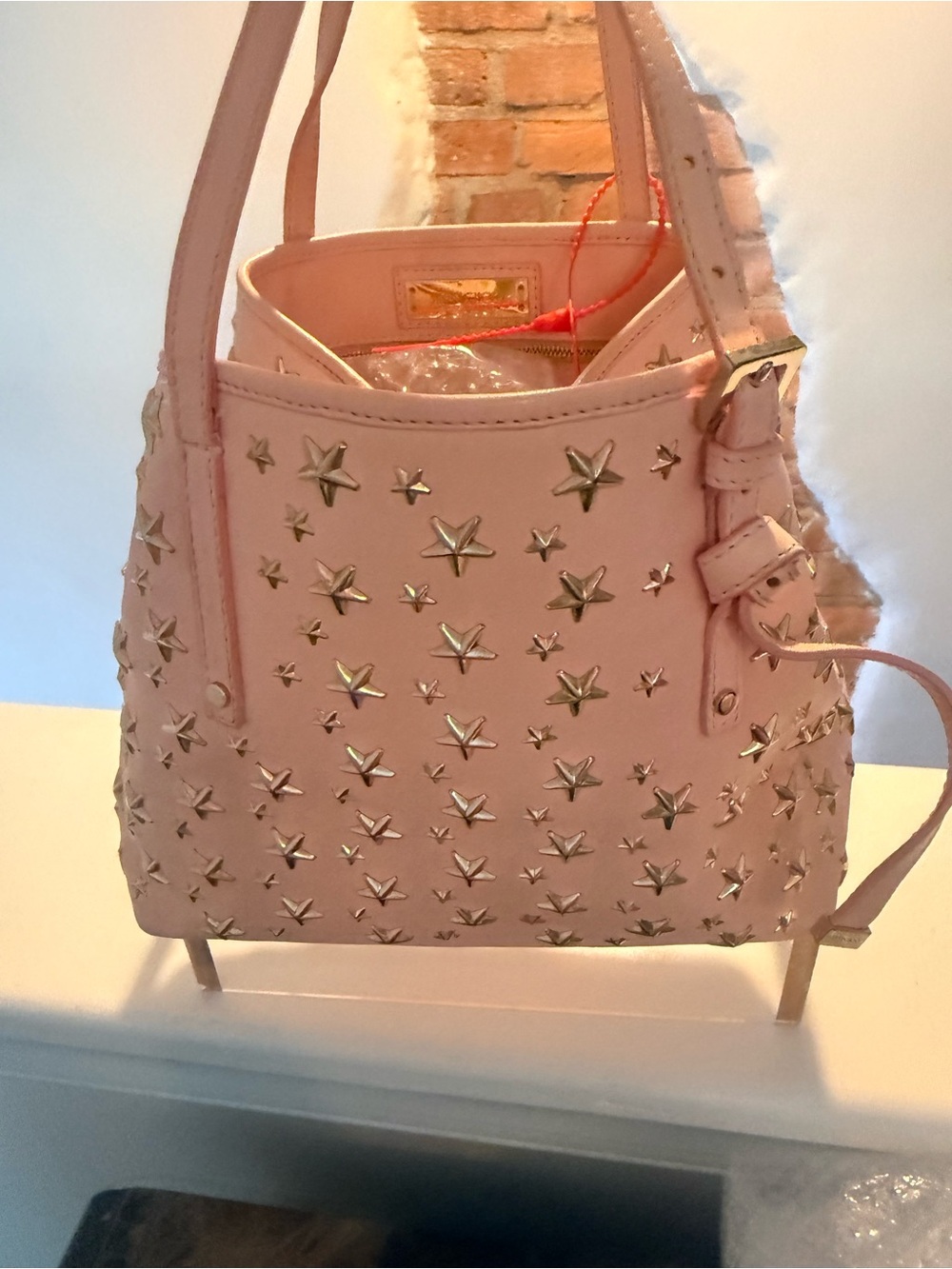 Jimmy Choo Sasha S Pink Leather Star Studded Tote Bag. - Picture 2 of 16